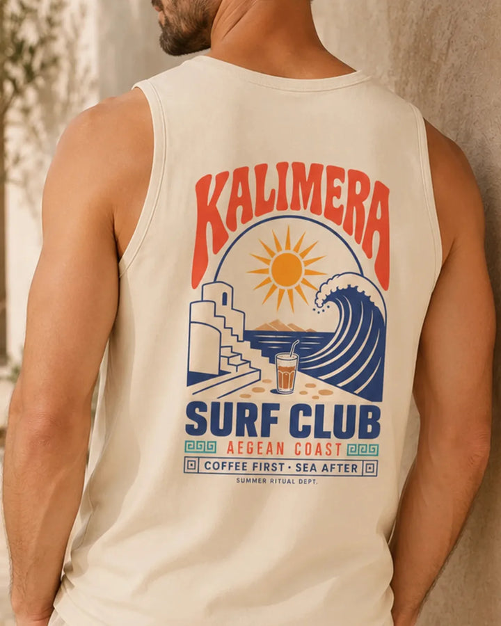 Kalimera Surf Club tank top back print in natural color