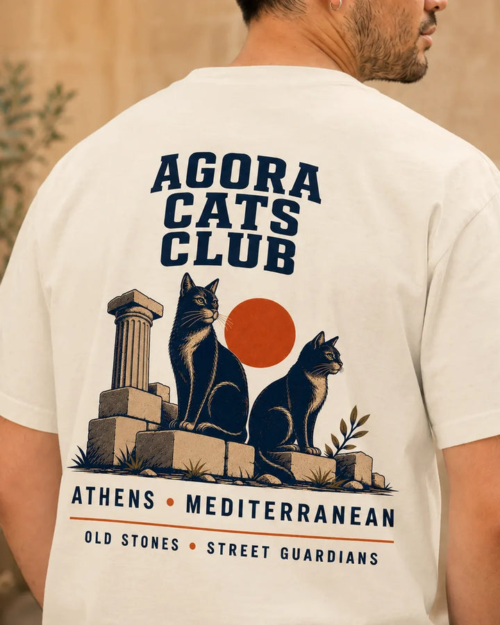 Agora Cats Club T-Shirt, Mediterranean Cat Graphic Tee, ToldPrint Mediterranean graphic t-shirt