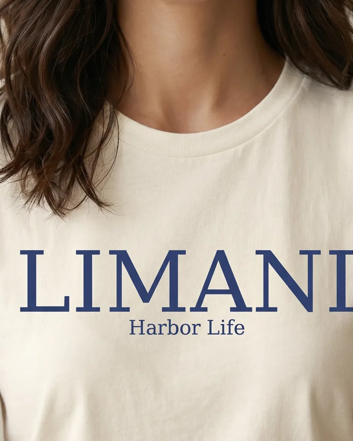 Limani T-Shirt - Minimal Mediterranean Harbor Tee, Greek Coastal Typography Shirt, ToldPrint Mediterranean graphic t-shirt