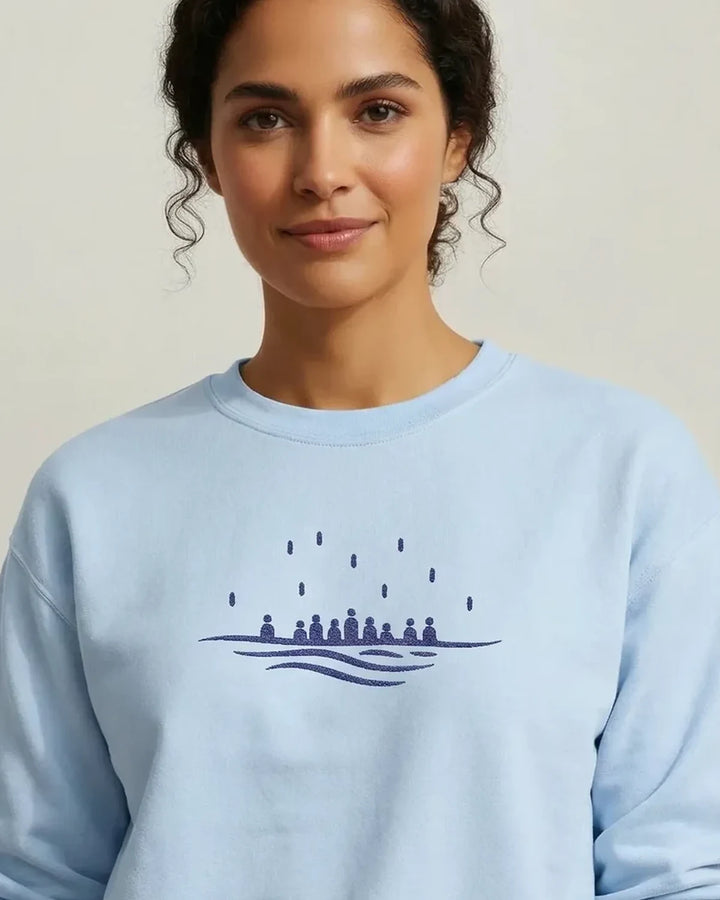 Sea Crossing Embroidered Sweatshirt, Minimal Text Design, Unisex Crewneck, Solidarity Apparel, ToldPrint Mediterranean gra...