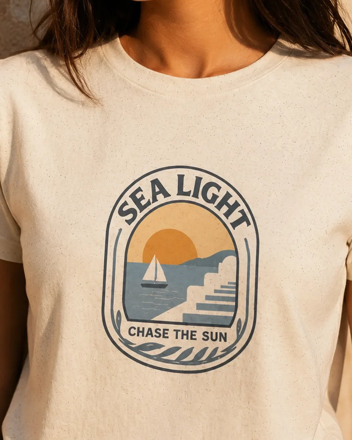 Sea Light Chase the Sun Mediterranean Graphic T-Shirt, ToldPrint Mediterranean graphic t-shirt