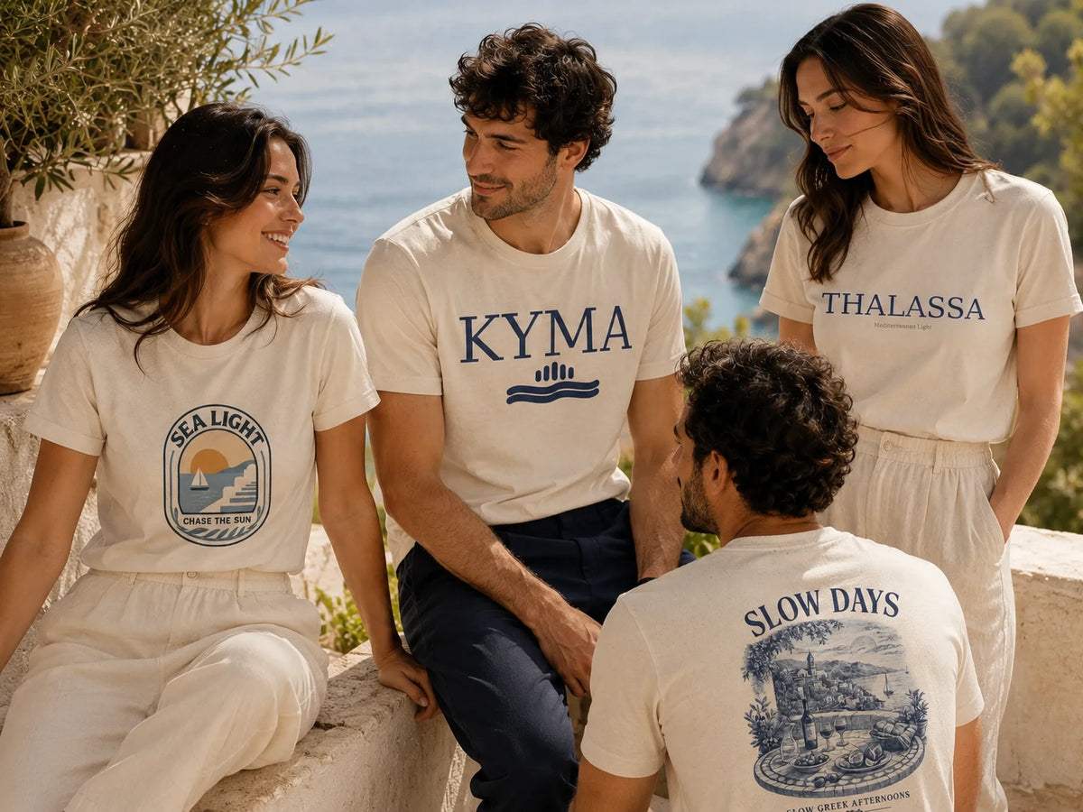 ToldPrint Mediterranean Calm collection featuring quiet sea inspired graphic apparel