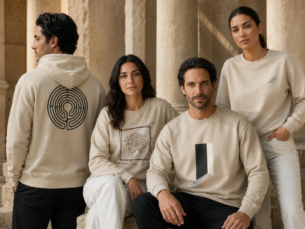 ToldPrint Symbols and Meaning collection featuring symbolic Mediterranean graphic apparel