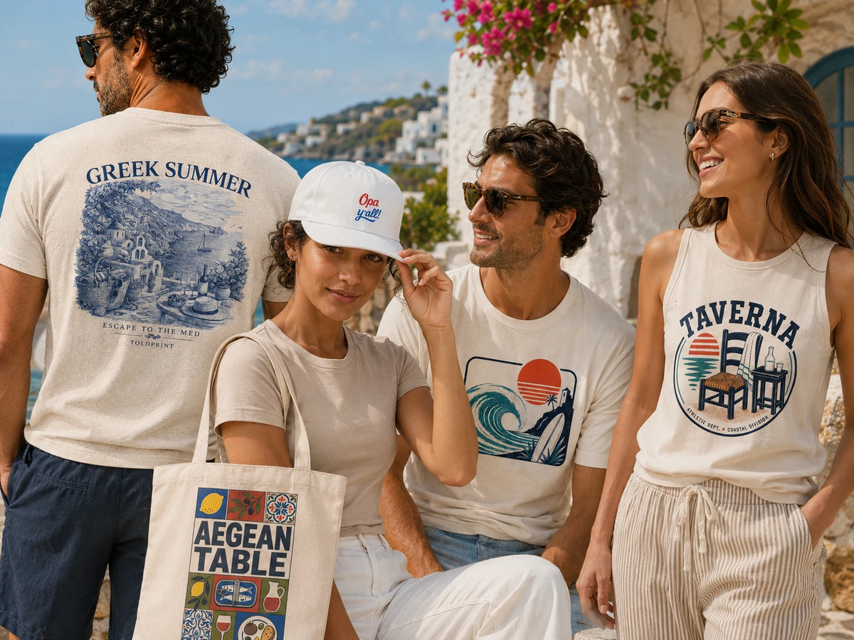 ToldPrint tank tops with Mediterranean summer and resortwear graphics