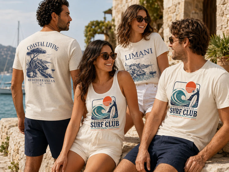 ToldPrint Coastal Living collection featuring sea inspired Mediterranean graphic apparel