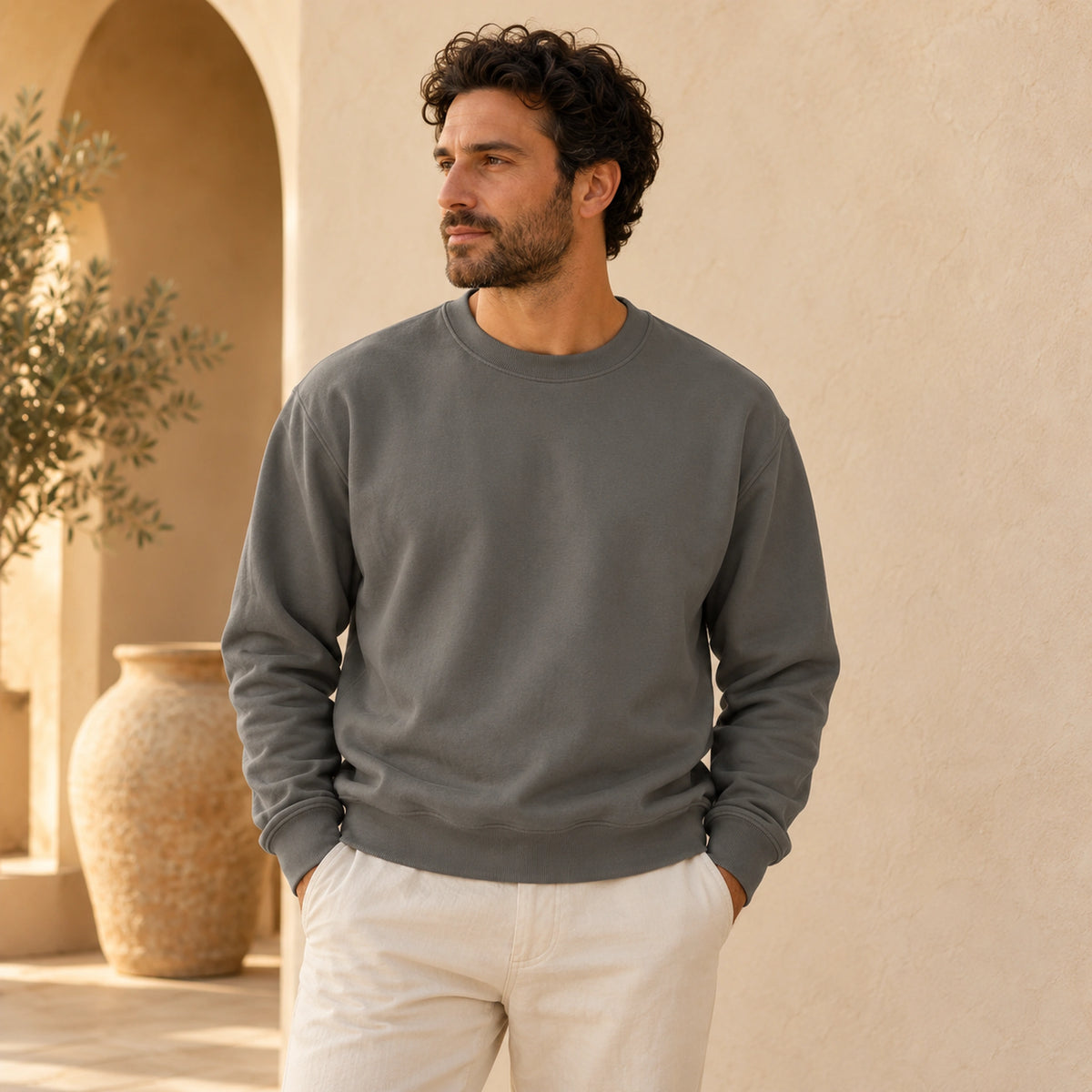 Sardinia Cork Harvest Grey sweatshirt front on male model