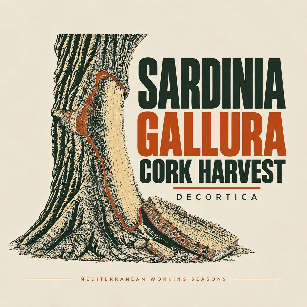 Sardinia Cork Harvest Gallura artwork from the Mediterranean Working Seasons collection