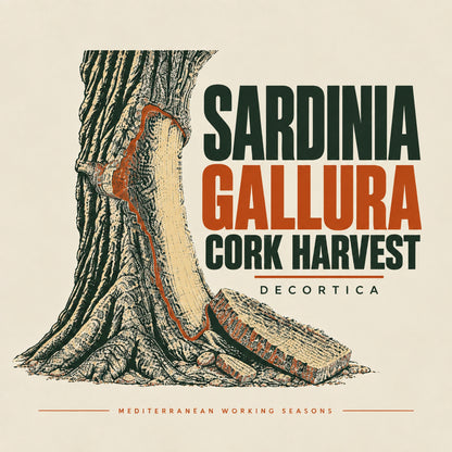 Sardinia Cork Harvest Gallura artwork from the Mediterranean Working Seasons collection
