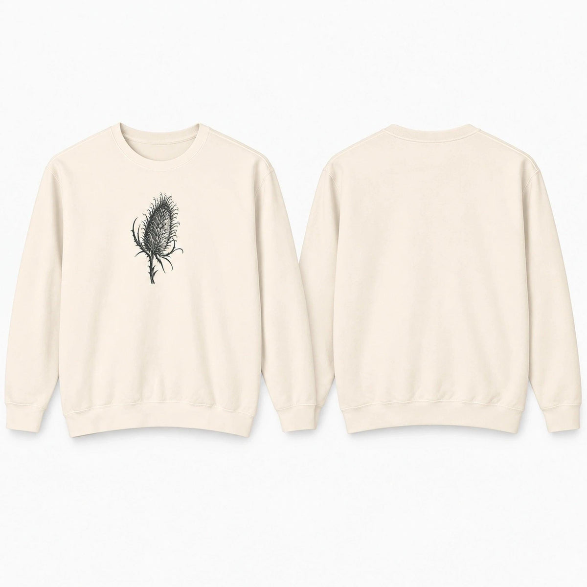Cardó Ivory lightweight crewneck front with original teasel artwork and clean unprinted back