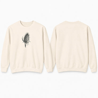 Cardó Ivory lightweight crewneck front with original teasel artwork and clean unprinted back