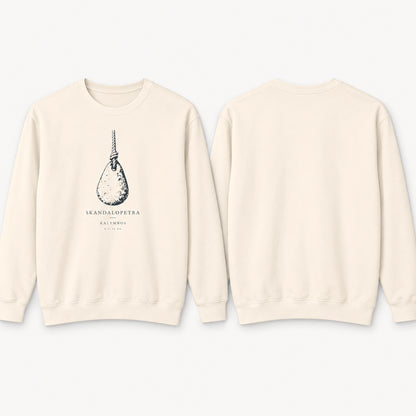 Larger front and clean back comparison of Skandalopetra Ivory lightweight crewneck