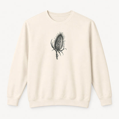 Cardó Ivory Comfort Colors 1466 crewneck front with original charcoal botanical artwork