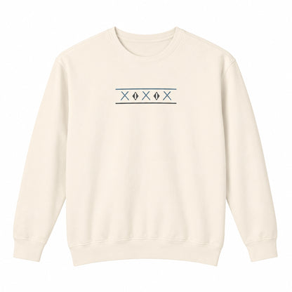 Ivory Tinos Dovecote Geometry lightweight crewneck front product view with geometric design