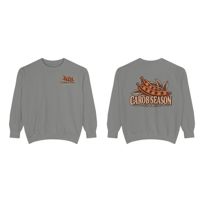 Carob Season Cyprus Harvest Grey sweatshirt front and back product views