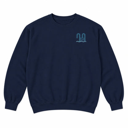 First Light Sea Swim True Navy sweatshirt front flat lay with sea ladder chest mark