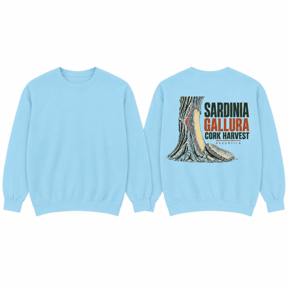 Sardinia Cork Harvest Chambray sweatshirt front and back flat lay