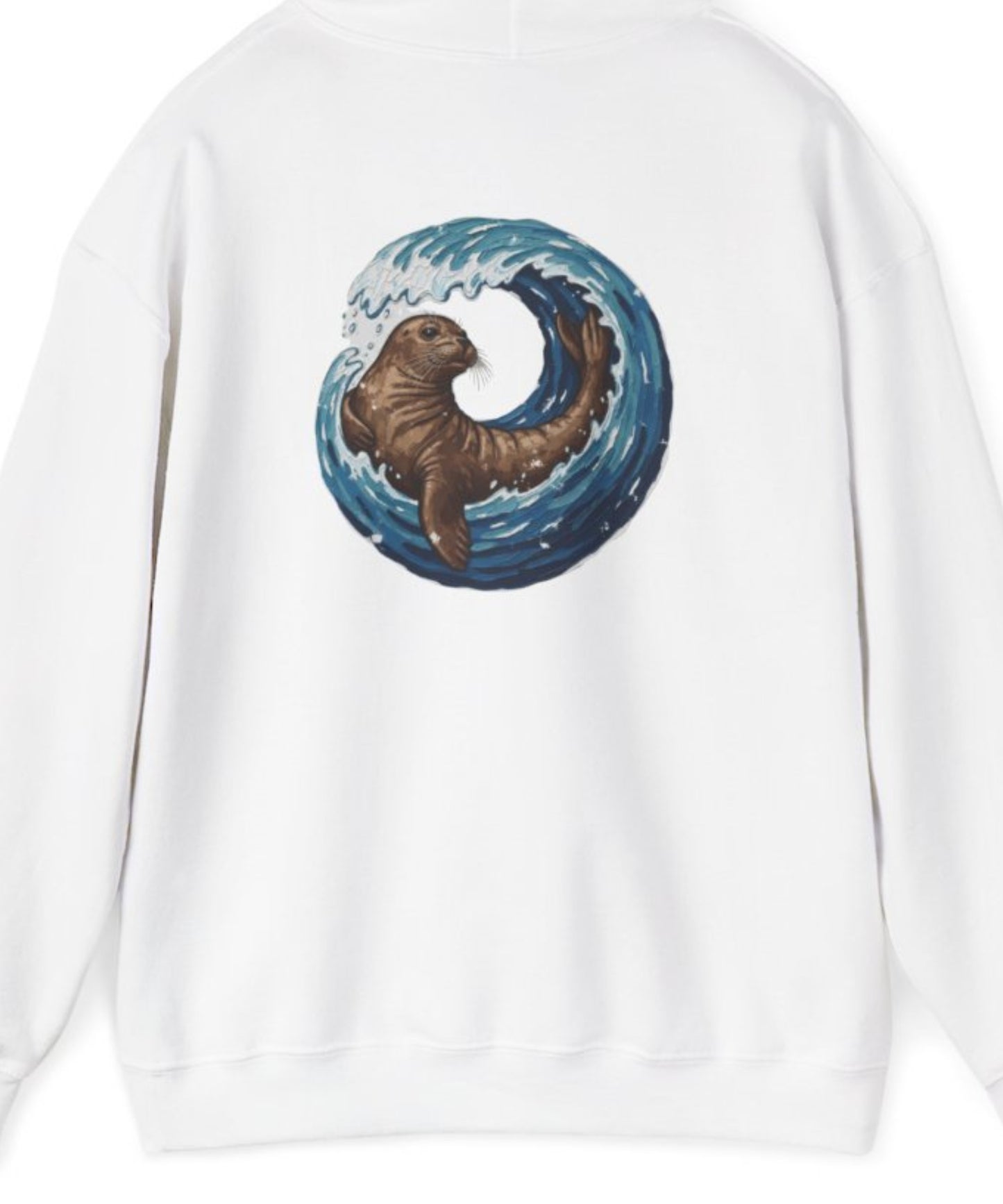 Monk Seal Embrace Hoodie – Cozy Unisex Pullover for Ocean Lovers