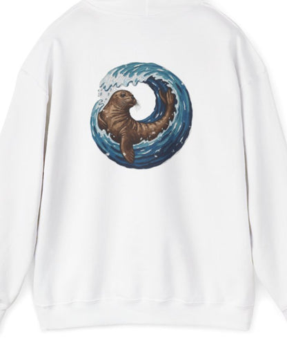 Monk Seal Embrace Hoodie – Cozy Unisex Pullover for Ocean Lovers