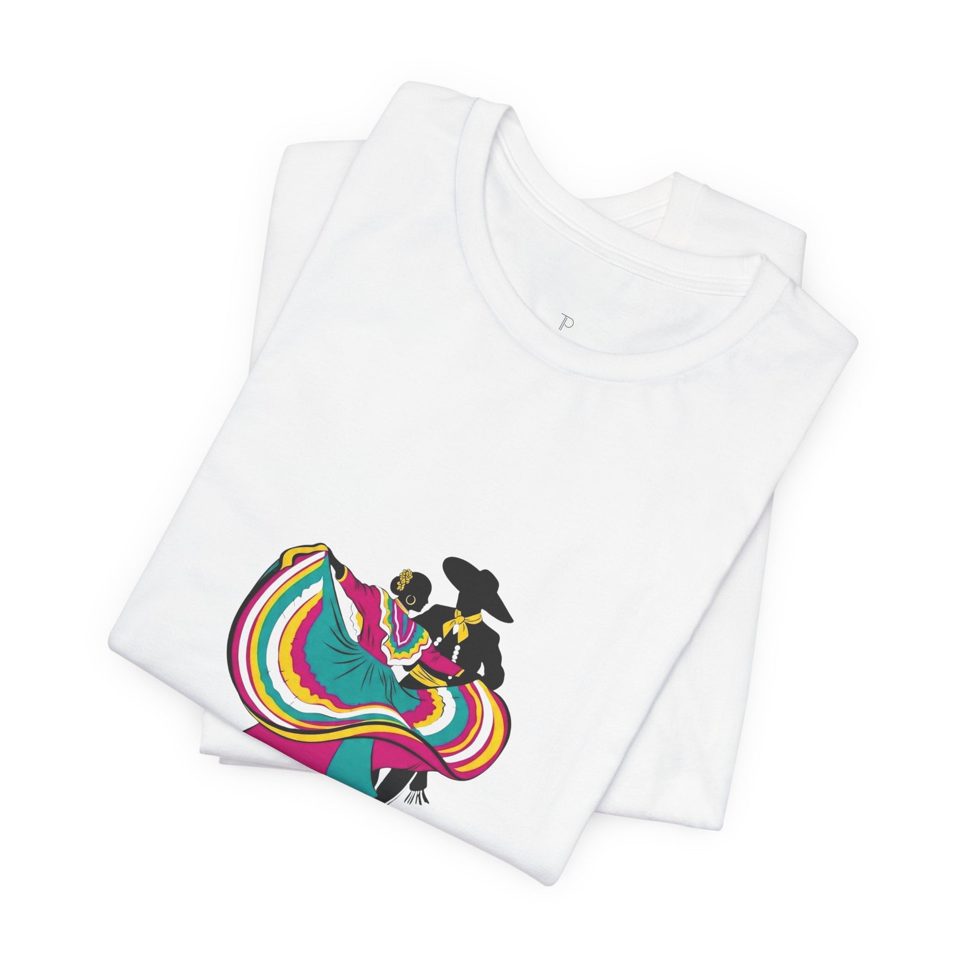 White tank top with colorful graphic design on a white background