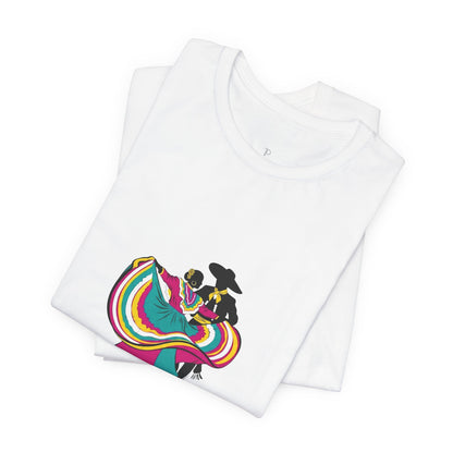 White tank top with colorful graphic design on a white background