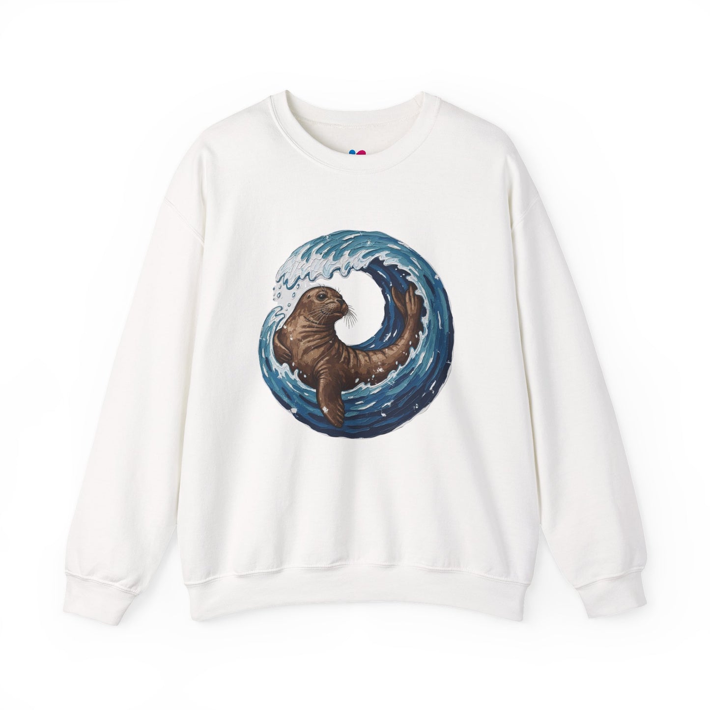 Monk Seal Embrace Sweatshirt | Rare Med Fauna Crewneck & Ocean Wave Pullover