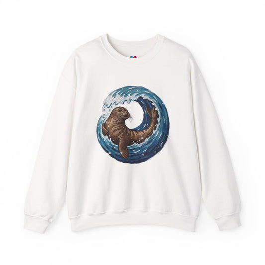 Monk Seal Embrace Sweatshirt | Rare Med Fauna Crewneck & Ocean Wave Pullover