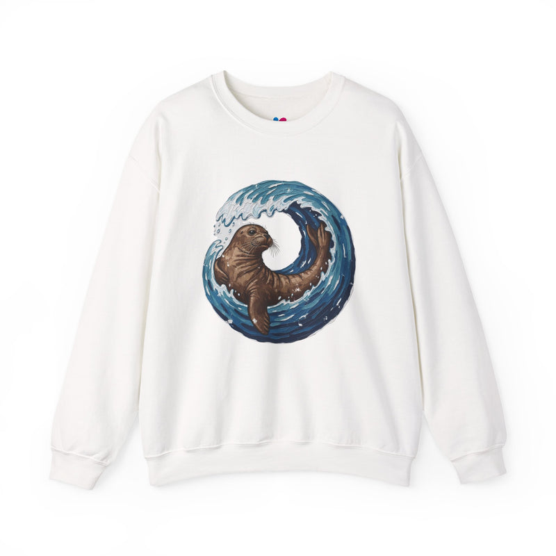 Monk Seal Embrace Sweatshirt | Rare Med Fauna Crewneck & Ocean Wave Pullover