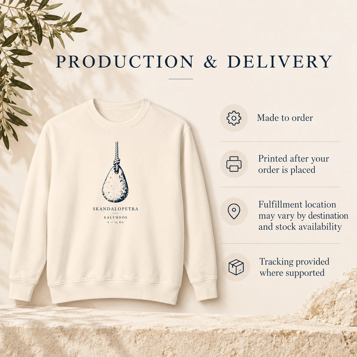 Skandalopetra Ivory crewneck production and delivery information