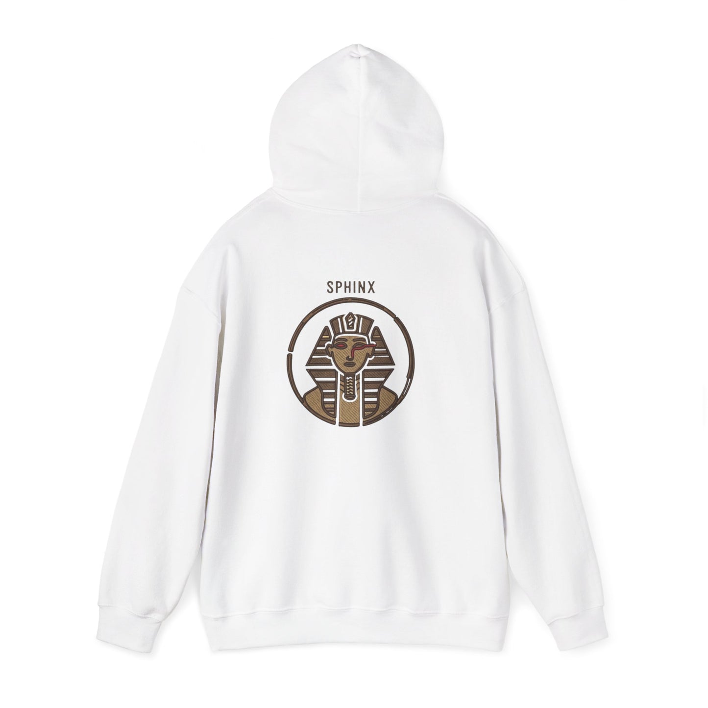 White hoodie with Sphinx logo on a white background