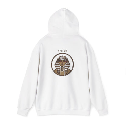White hoodie with Sphinx logo on a white background