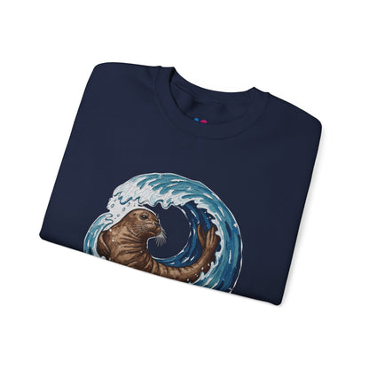 Monk Seal Embrace Sweatshirt | Rare Med Fauna Crewneck & Ocean Wave Pullover