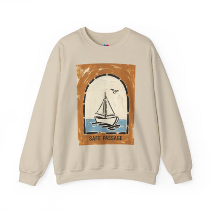 Vintage Nautical Sweatshirt Safe Passage | Unisex Cozy Crewneck Pullover
