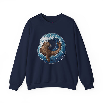 Monk Seal Embrace Sweatshirt | Rare Med Fauna Crewneck & Ocean Wave Pullover