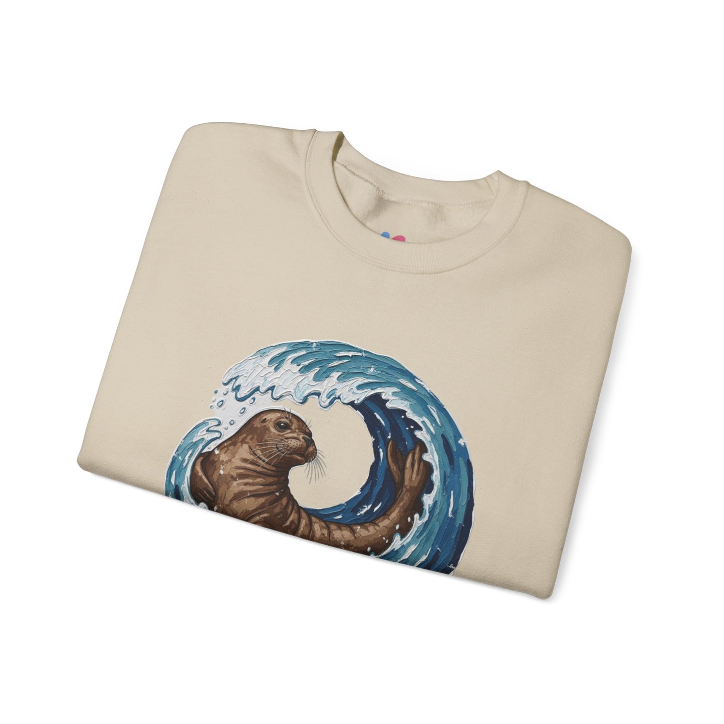 Monk Seal Embrace Sweatshirt | Rare Med Fauna Crewneck & Ocean Wave Pullover