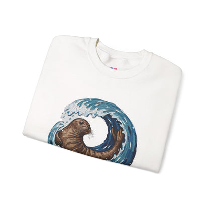Monk Seal Embrace Sweatshirt | Rare Med Fauna Crewneck & Ocean Wave Pullover