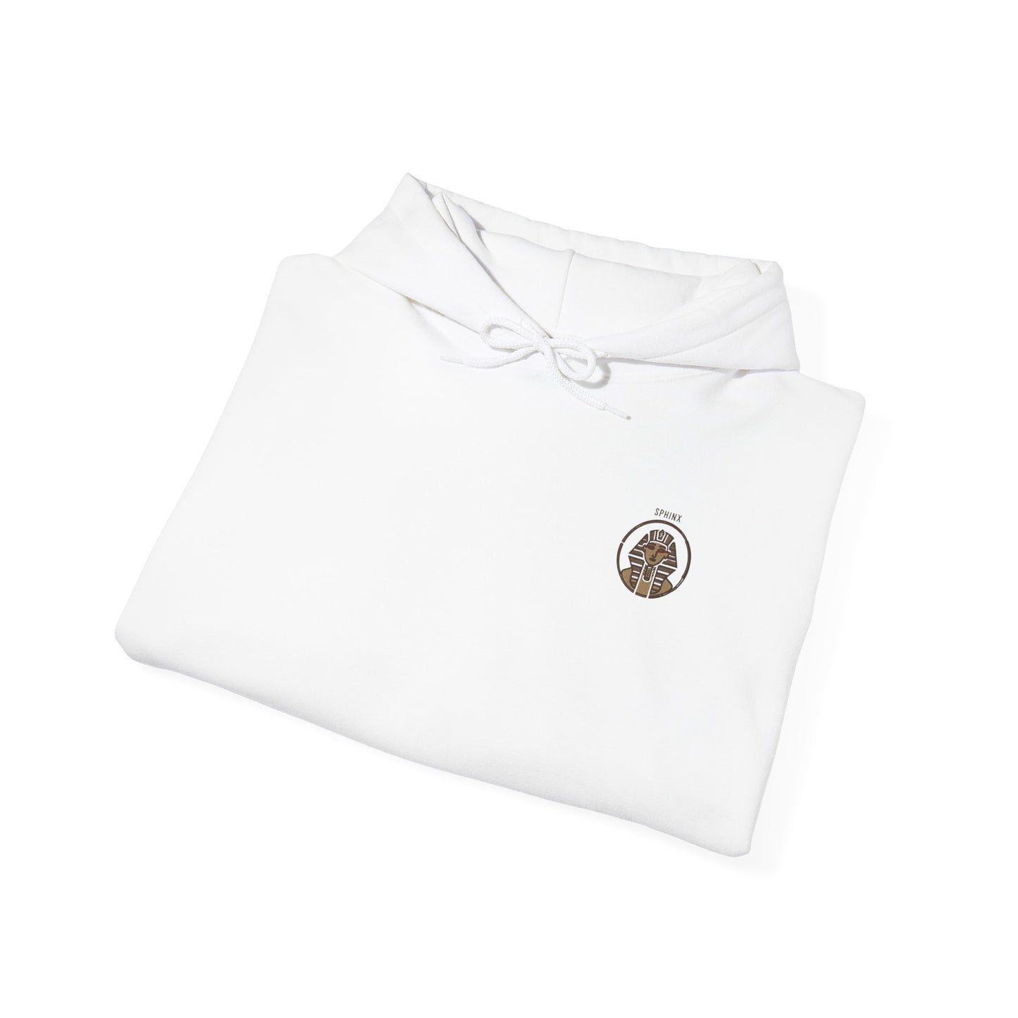 White shirt with a logo on a white background
