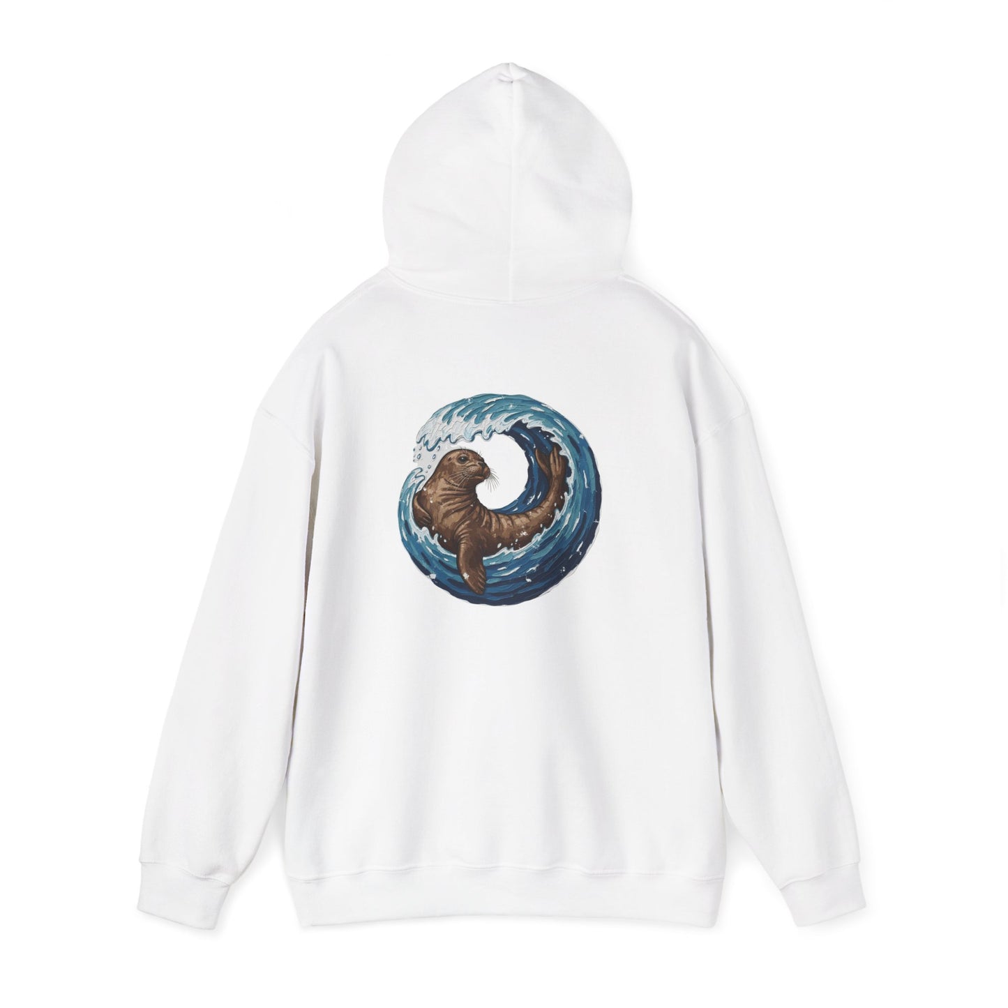 Monk Seal Embrace Hoodie – Cozy Unisex Pullover for Ocean Lovers