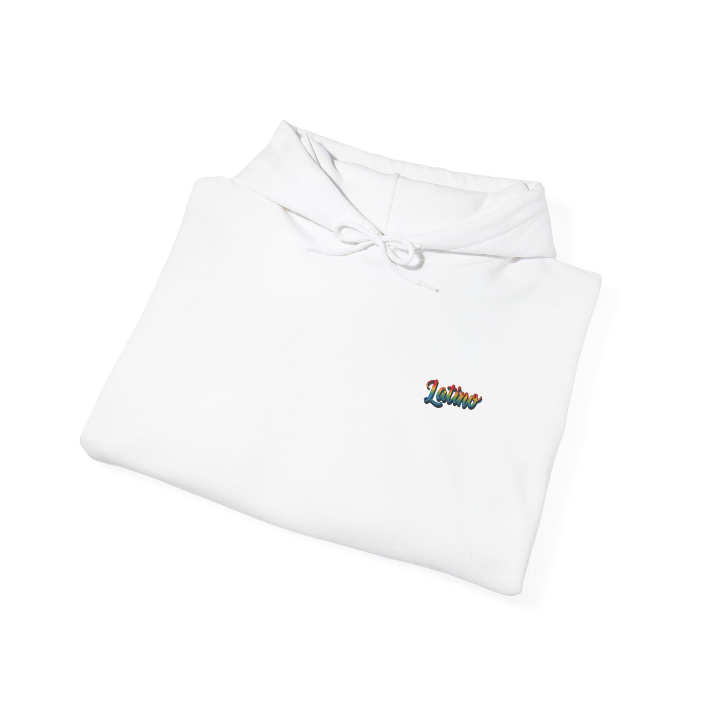 White shirt with colorful embroidered text on a white background