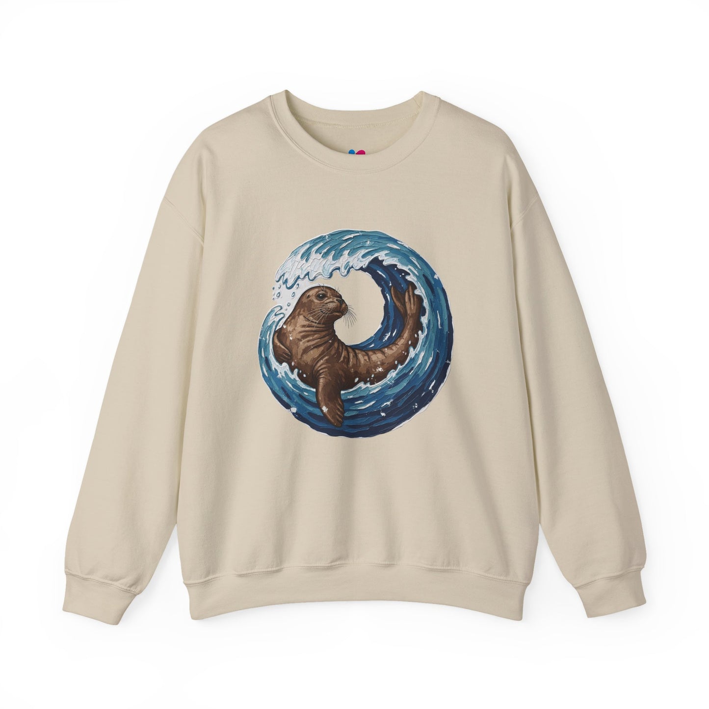 Monk Seal Embrace Sweatshirt | Rare Med Fauna Crewneck & Ocean Wave Pullover