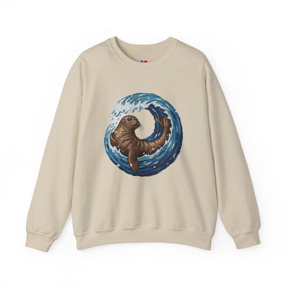 Monk Seal Embrace Sweatshirt | Rare Med Fauna Crewneck & Ocean Wave Pullover