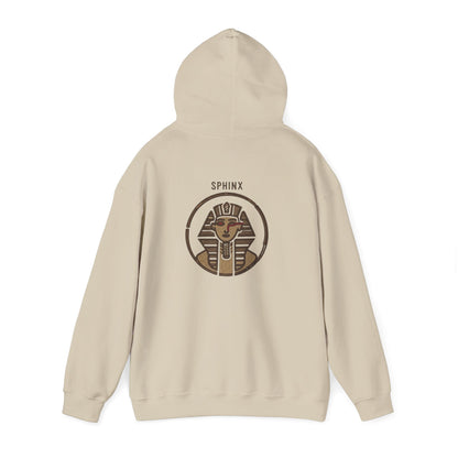 Beige hoodie with Sphinx logo on a white background