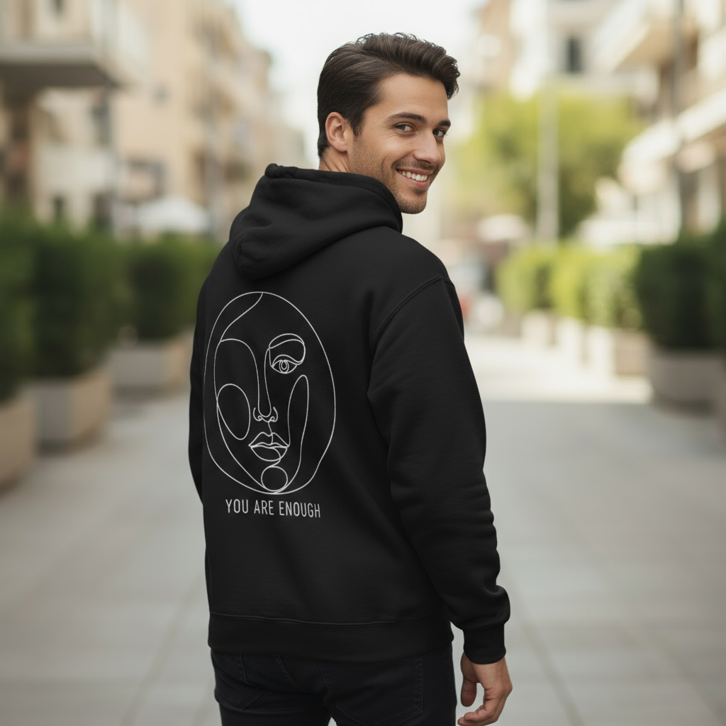 Abstract Muse Face Hoodie – Unisex Self-Love Sweatshirt, Inspirational Art Pullover with Daily Affirmation