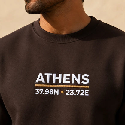 Dark Chocolate Athens Coordinates Night Embroidered Sweatshirt product image showing the embroidered front design.