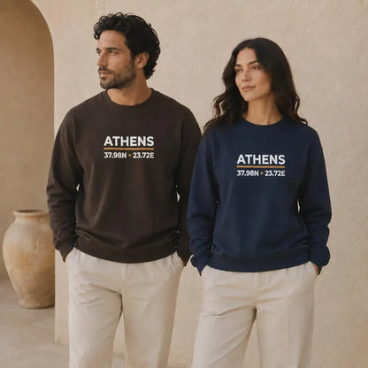 Dark Chocolate Athens Coordinates Night Embroidered Sweatshirt product image showing the embroidered front design.