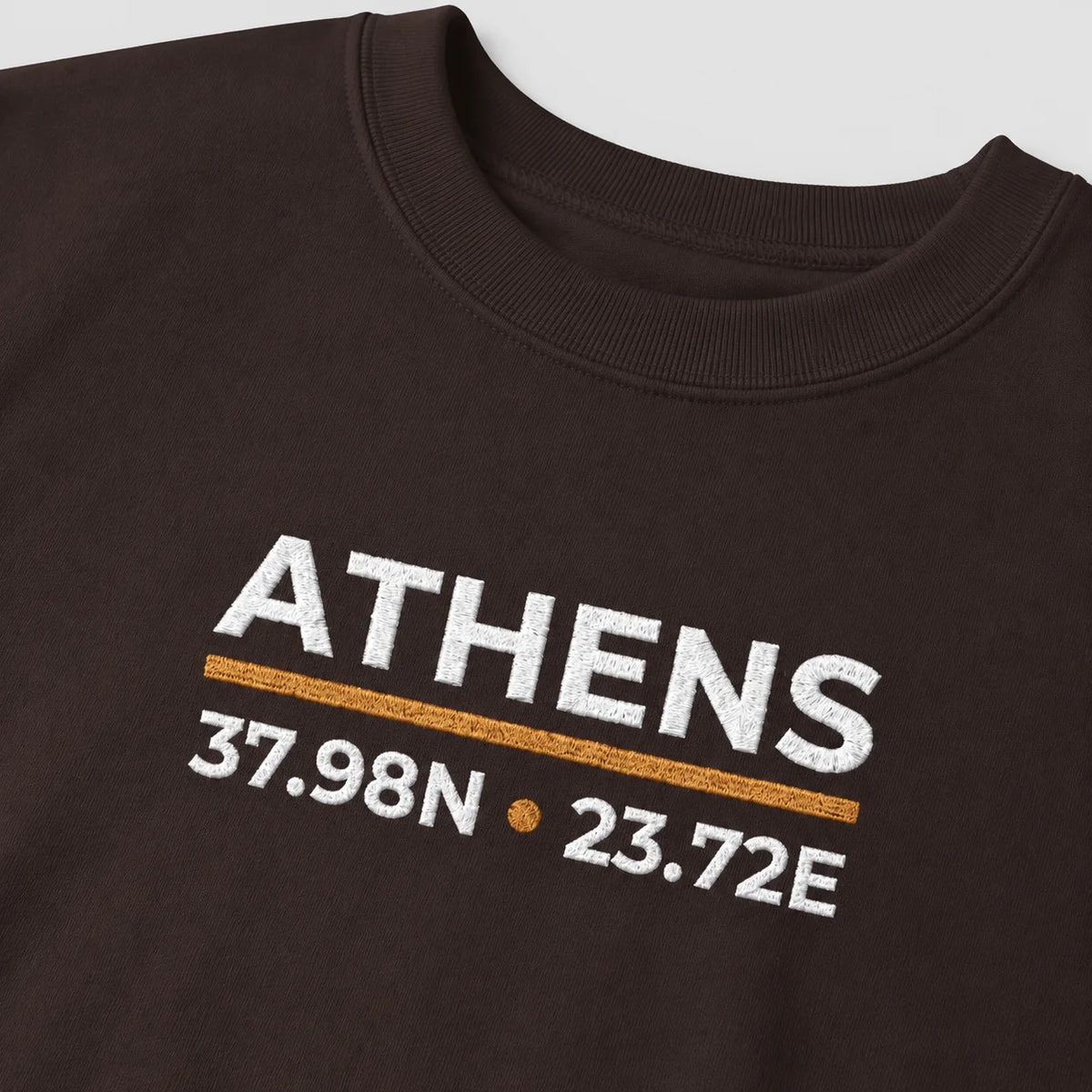 Dark Chocolate Athens Coordinates Night Embroidered Sweatshirt product image showing the embroidered front design.