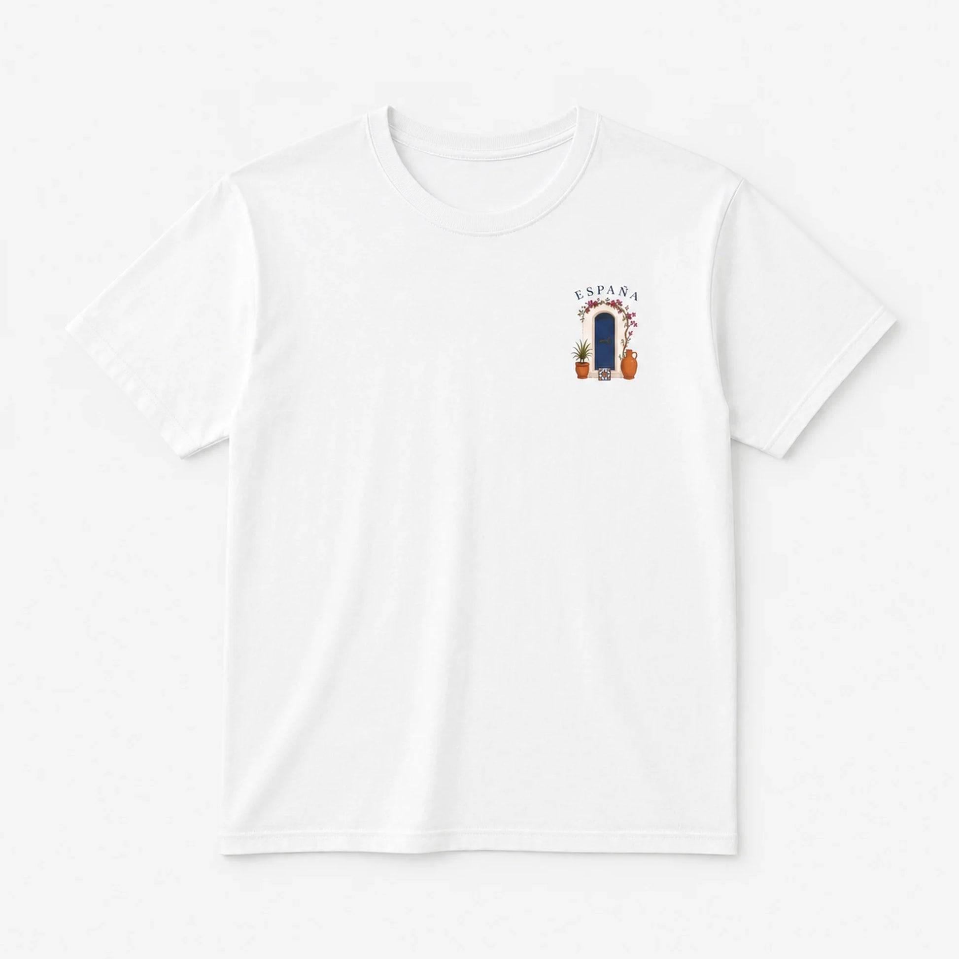 A white short-sleeve crewneck t-shirt with a small graphic on the left chest featuring the word 'KAPAR' above a dark blue vertical shape with orange and red details, displayed on a clean white background.