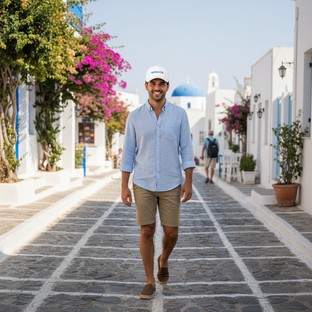 Greece Classic Dad Cap – Embroidered Cotton Travel Hat, Adjustable Summer Cap, Casual Unisex Outdoor Style