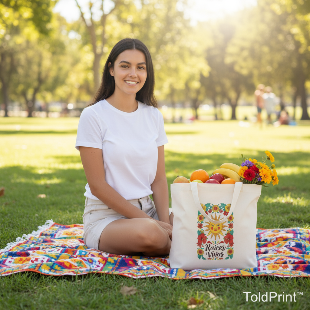 Raíces Vivas Vibrant Floral Sun Tote Bag – Eco-Friendly Shopping Bag, Colorful Festival & Beach Carryall