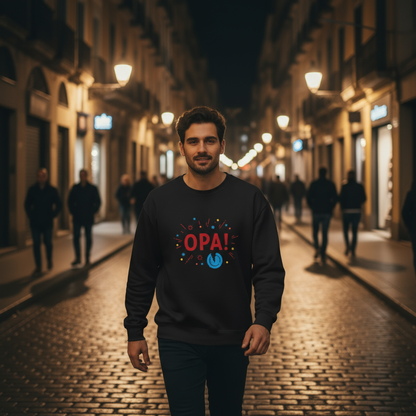 Celebratory OPA! Crewneck Sweatshirt – Greek Celebration Unisex Pullover, Family Reunion & Birthday Apparel