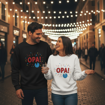 Celebratory OPA! Crewneck Sweatshirt – Greek Celebration Unisex Pullover, Family Reunion & Birthday Apparel